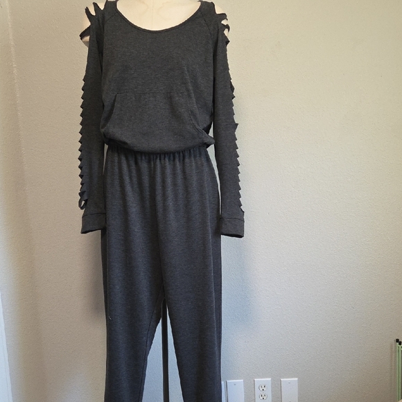 VENUS Dark Gray Jumpsuit with Unique Sleeve Design - Picture 1 of 7